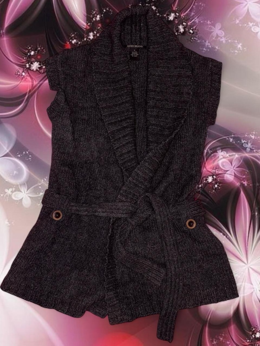vtg y2k tie waist chunky cardigan - lucky brand, sz xs 70% wool